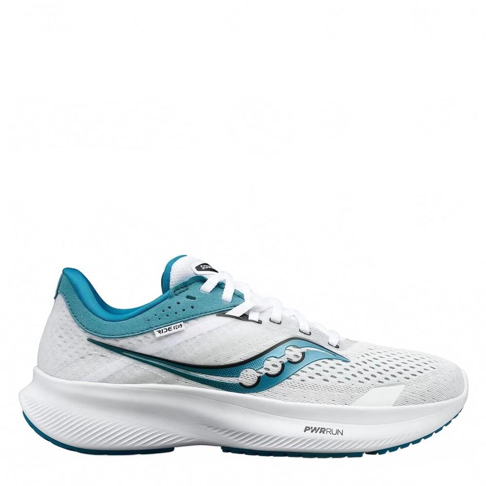 NEW SAUCONY women's ride 16 sneaker in white/ink